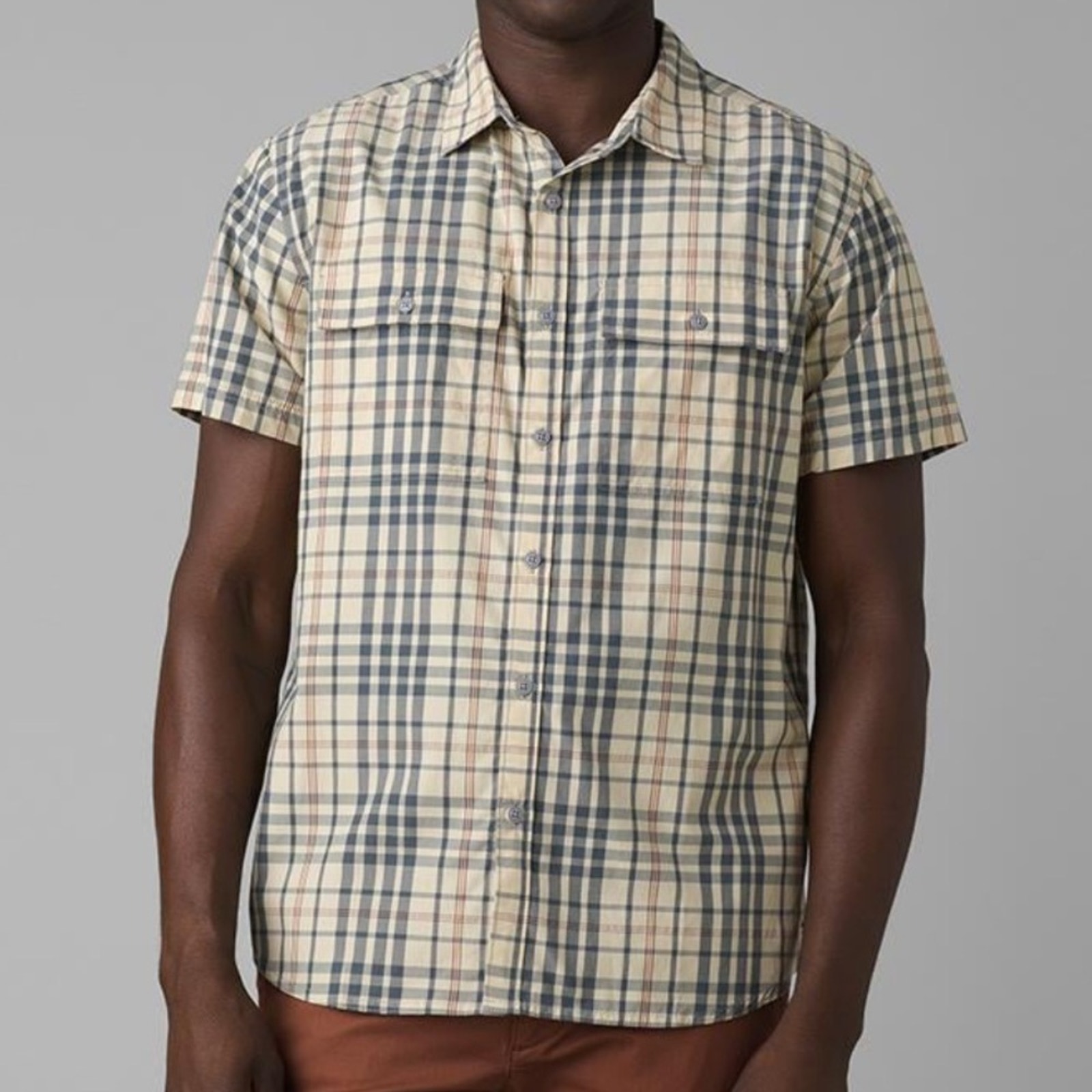 Prana Kirkwood Button-Up Shirt Men's Tan Plaid Large